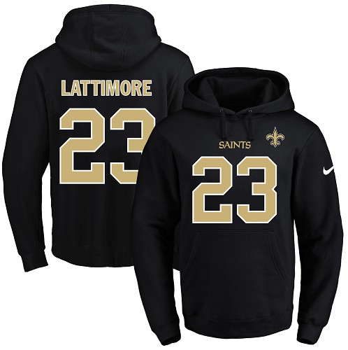 Nike Saints #23 Marshon Lattimore Black Name & Number Pullover NFL Hoodie - Click Image to Close